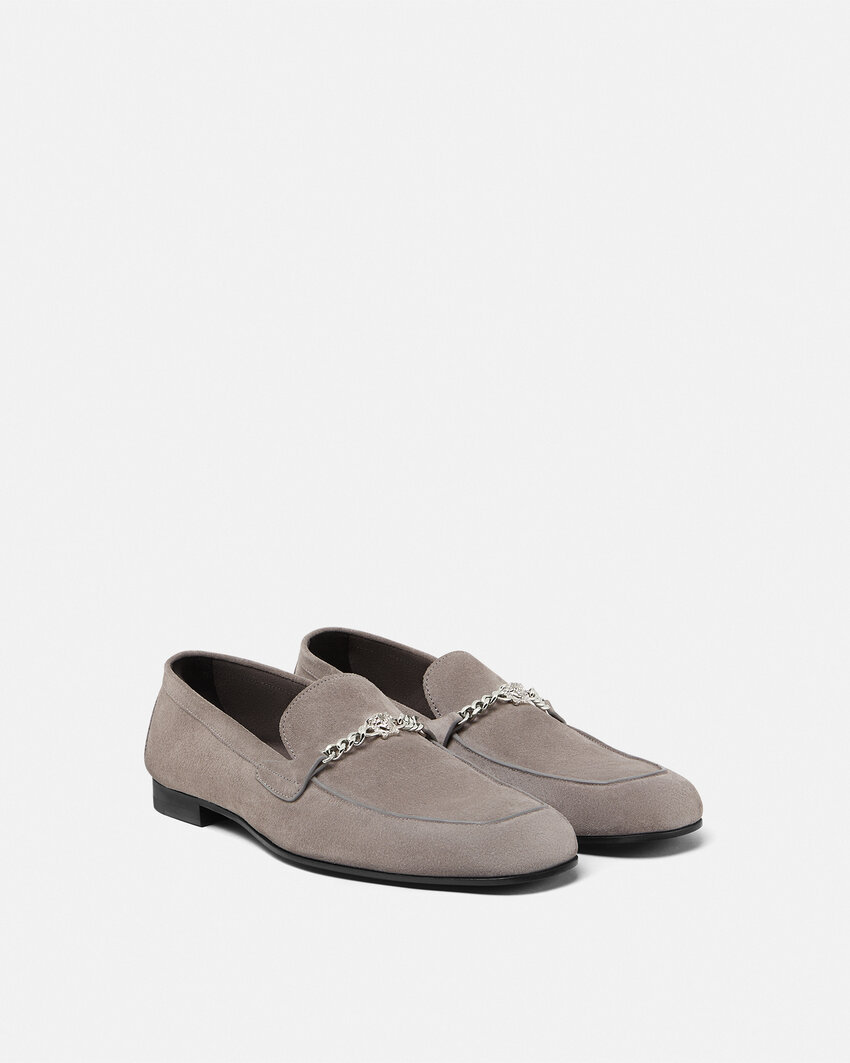 Versace Medusa Suede Loafers In Gray