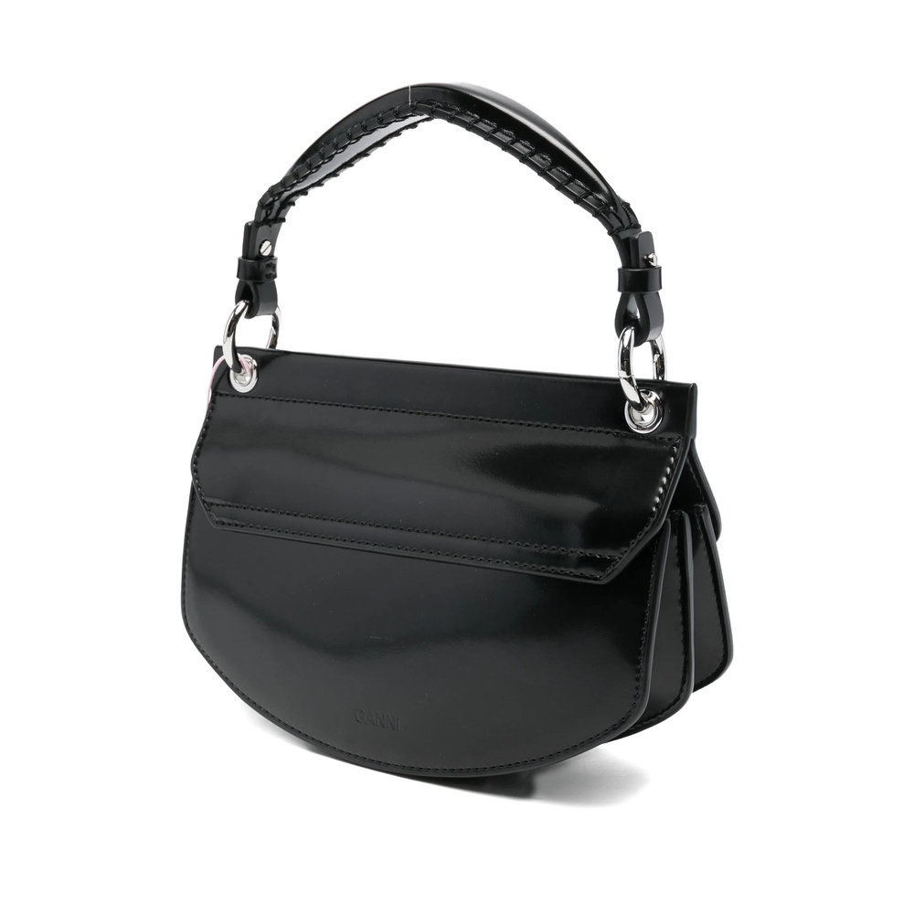 Ganni Curved Leather Cross Body Bag In Black