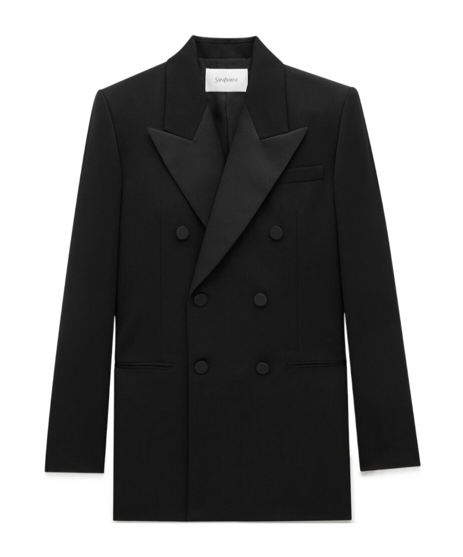 Saint Laurent Double-breasted Long-sleeved Blazer In Black