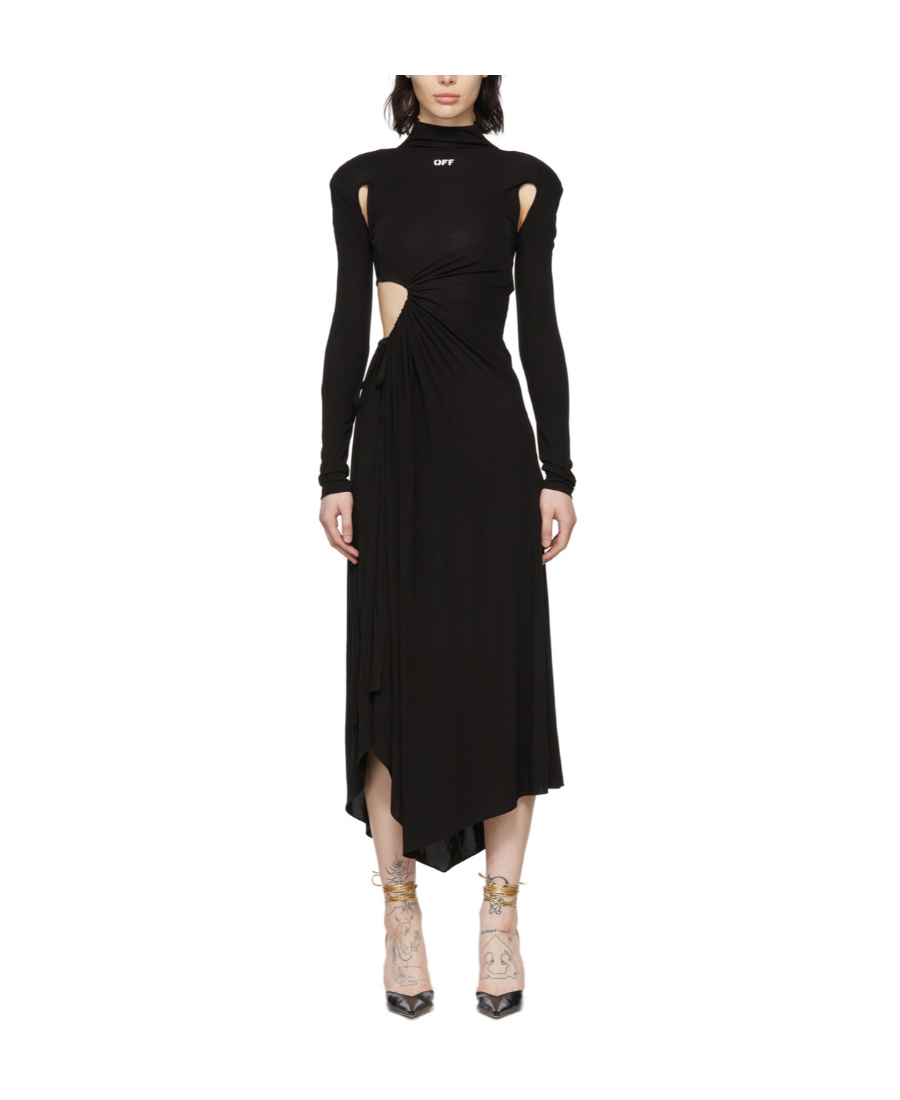 Off-white Black Cut-out Midi Dress In Black