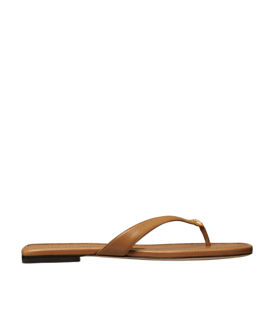 Tory Burch Capri Logo Plaque Thong Sandals In Brown