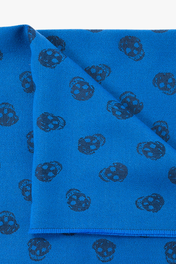 Alexander Mcqueen Skull-jacquard Fringed Scarf In Blue