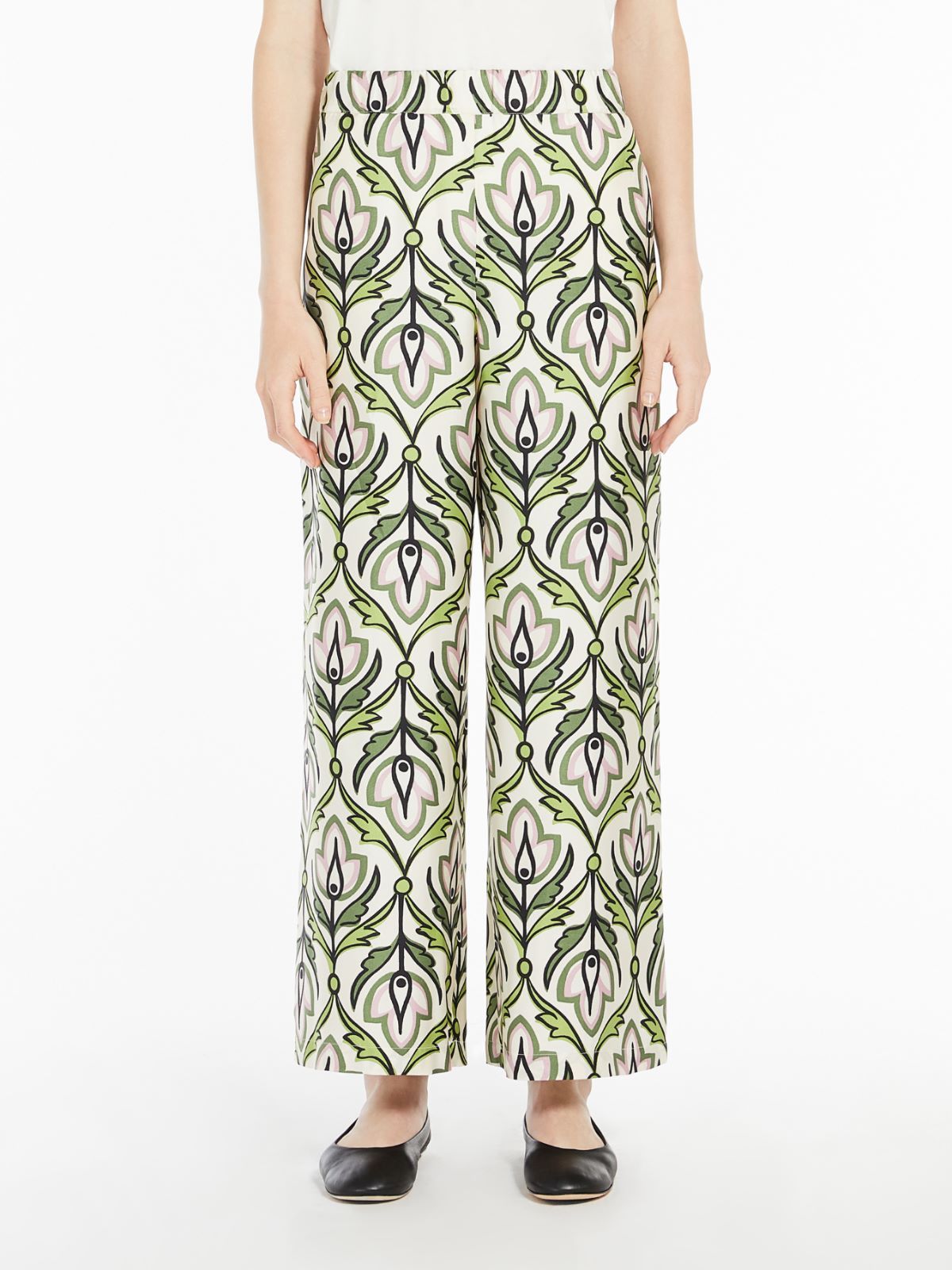 Weekend Max Mara Eusebio Trousers In Printed Silk Twill In White