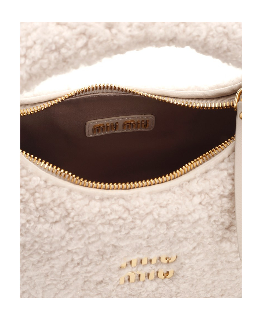 Miu Miu Wander Mini Shearling Shoulder Bag In Nude