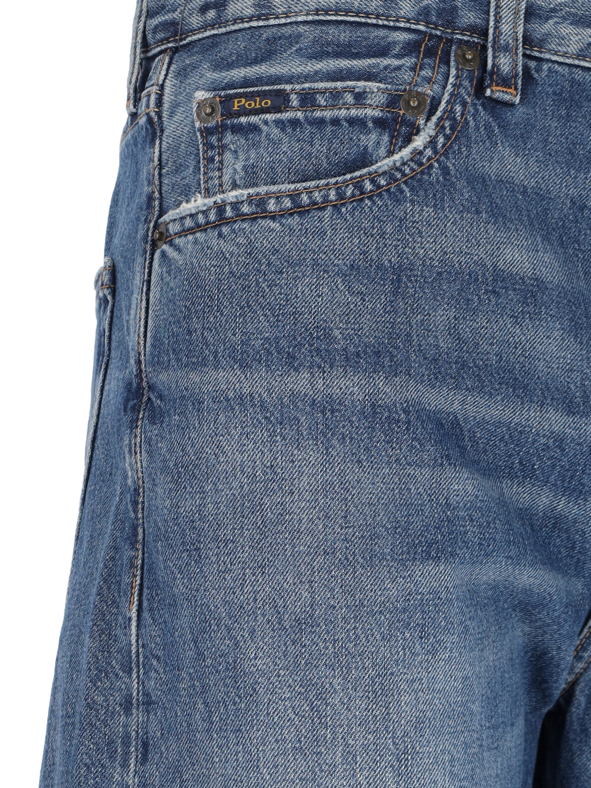 Polo Ralph Lauren Straight Leg Trousers Distressed Detail In Blue