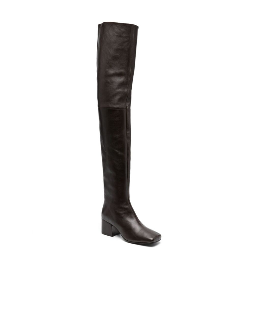 Lemaire Brown Leather Boots In Black