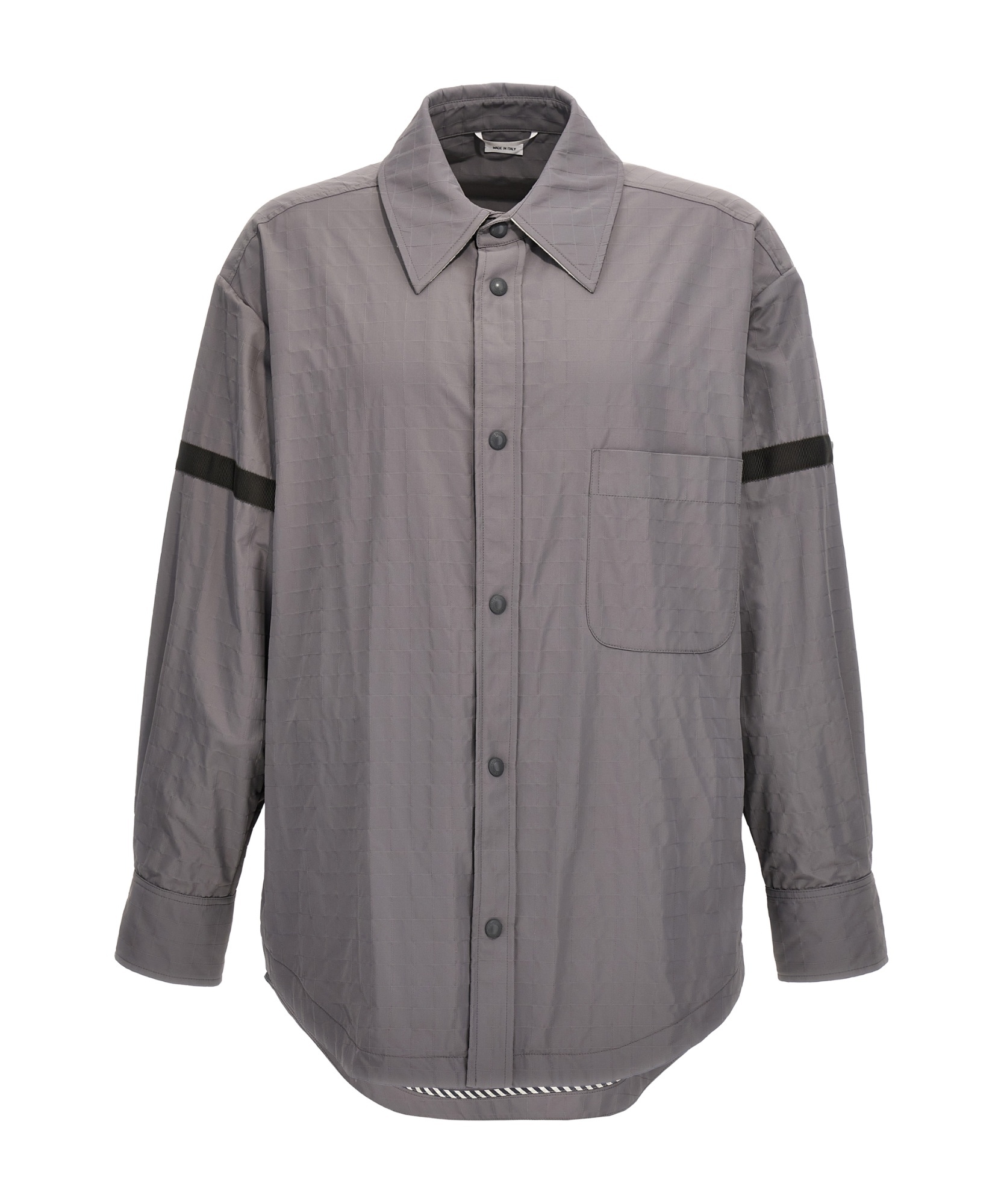 Thom Browne 'contrast Stripe Detail Snap Front Overshirt' In Gray