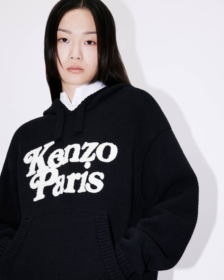 KENZO KENZO LOGO DETAILED DRAWSTRING KNIT HOODIE