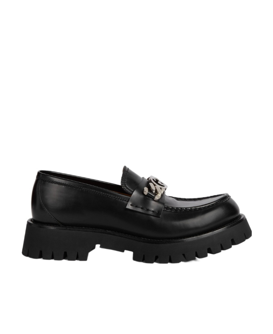 Gucci Interlocking G Logo Leather Loafers In Black