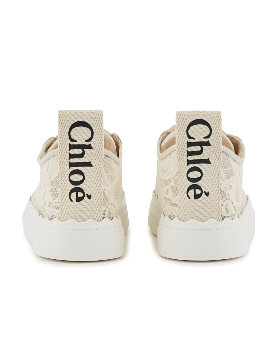Chloé Lauren Scalloped Leather-trimmed Lace High-top Sneakers In Nude