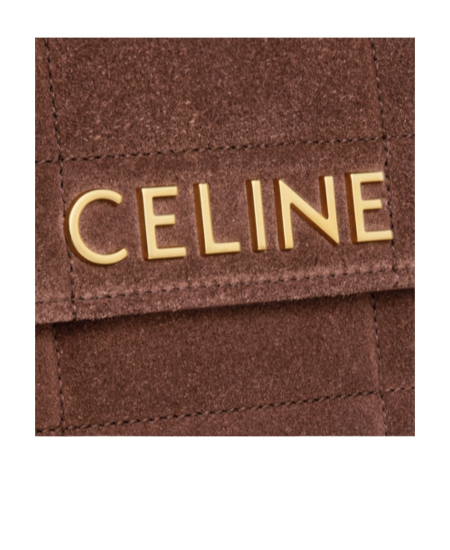 Celine Logo Monochrome Matelasse Shoulder Bag In Brown