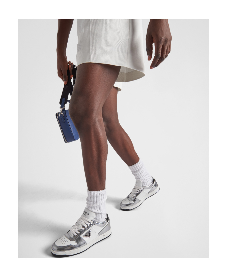 Prada Men's Downtown Leather Low-top Sneakers In White