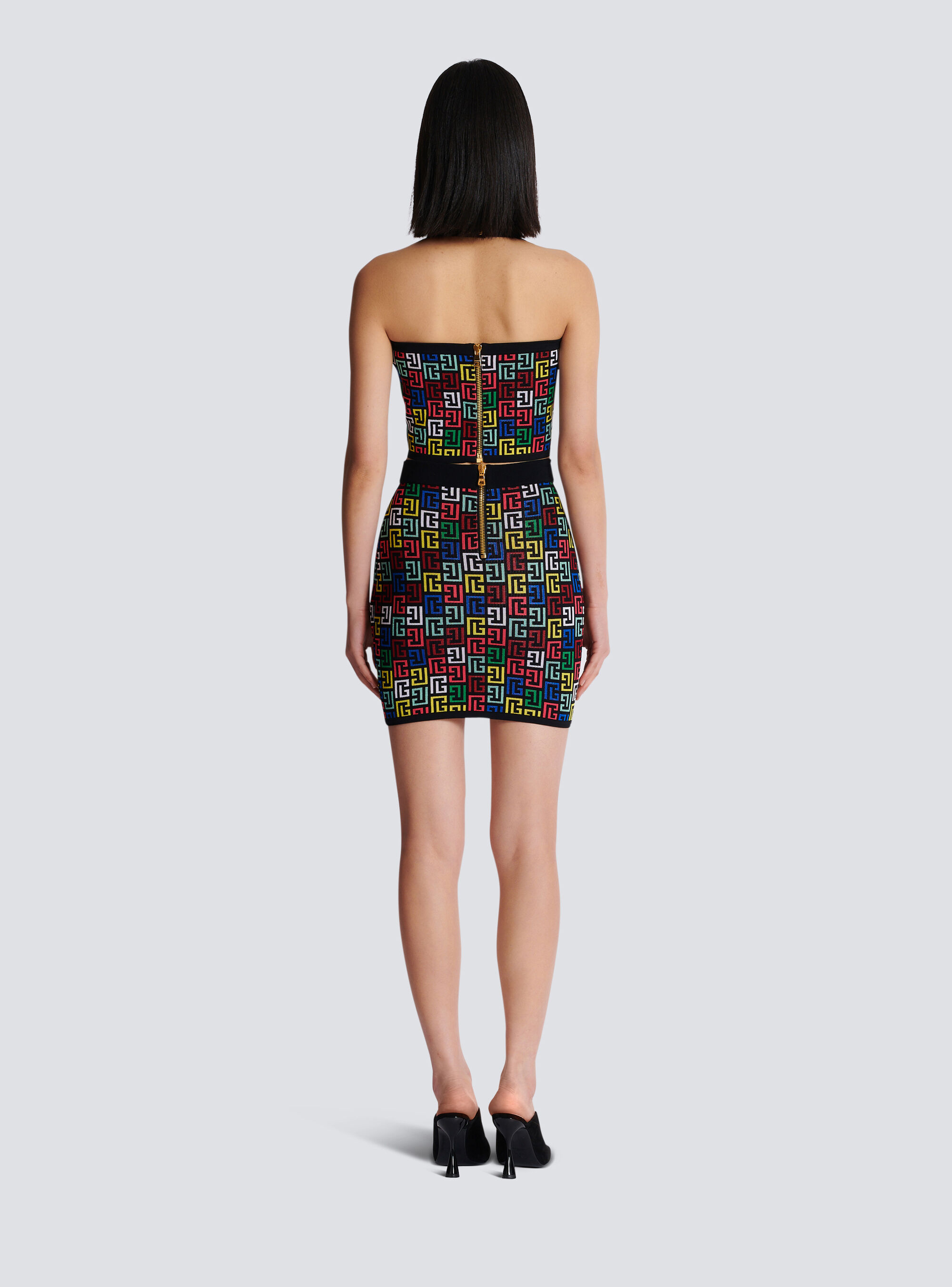 Balmain Halterneck Top In Pop Monogram Knit In Black