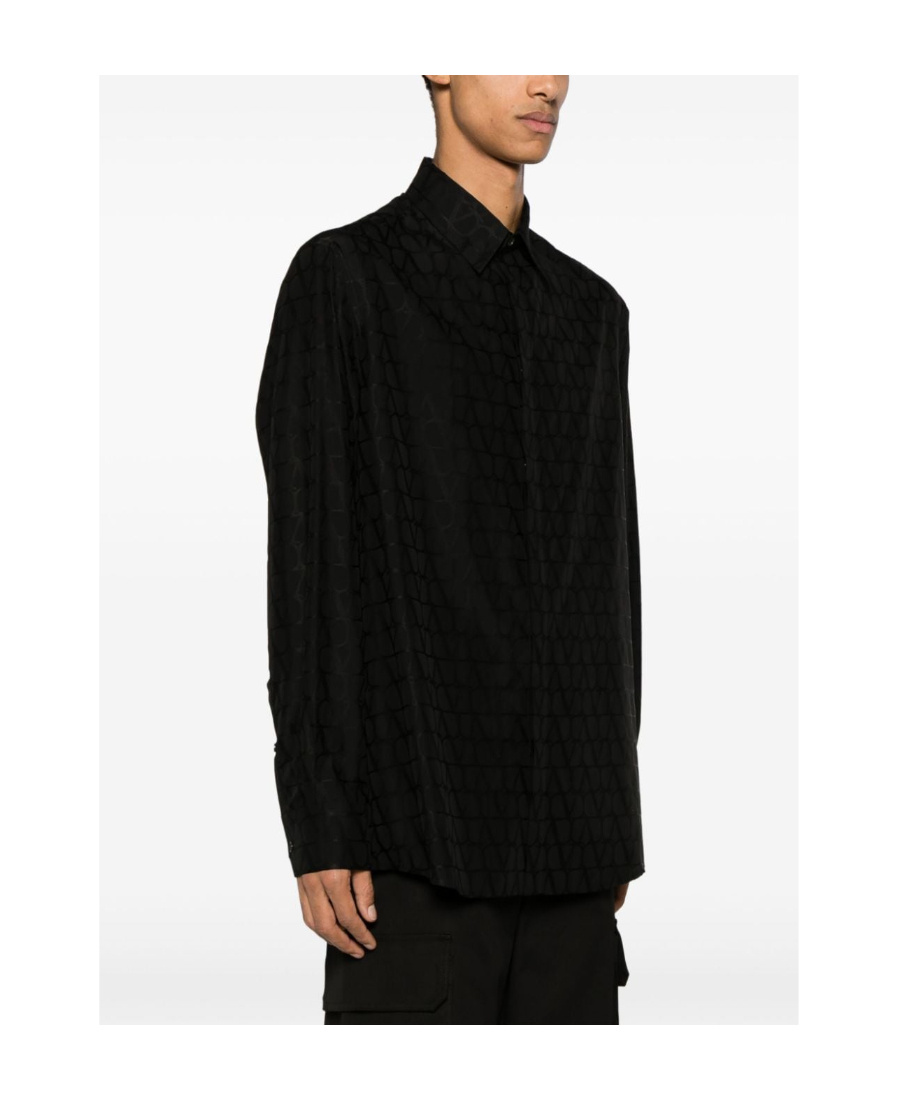 Valentino Monogram-jacquard Cotton Shirt In Black