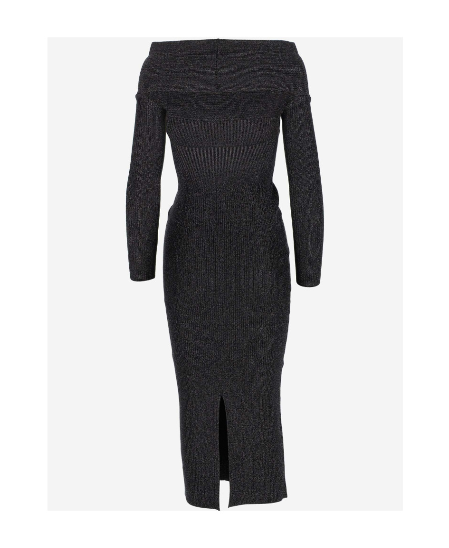 Khaite Off-shoulder Long-sleeve Dress In Black
