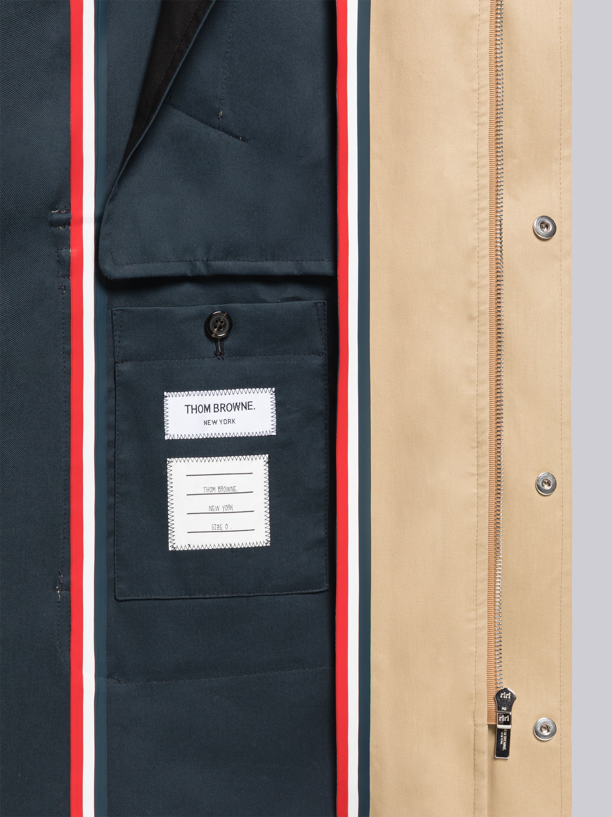 Thom Browne Rwb-stripe Parka Coat In Nude