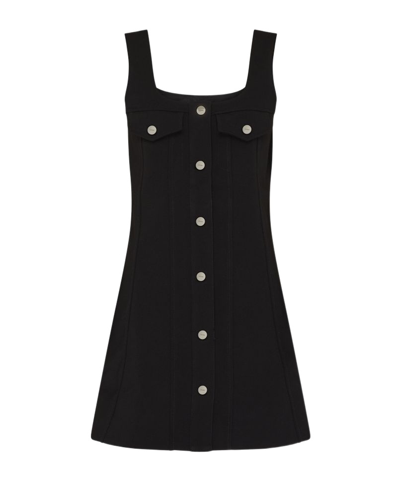 Ganni Snap Front Bonded Crepe Minidress In Black