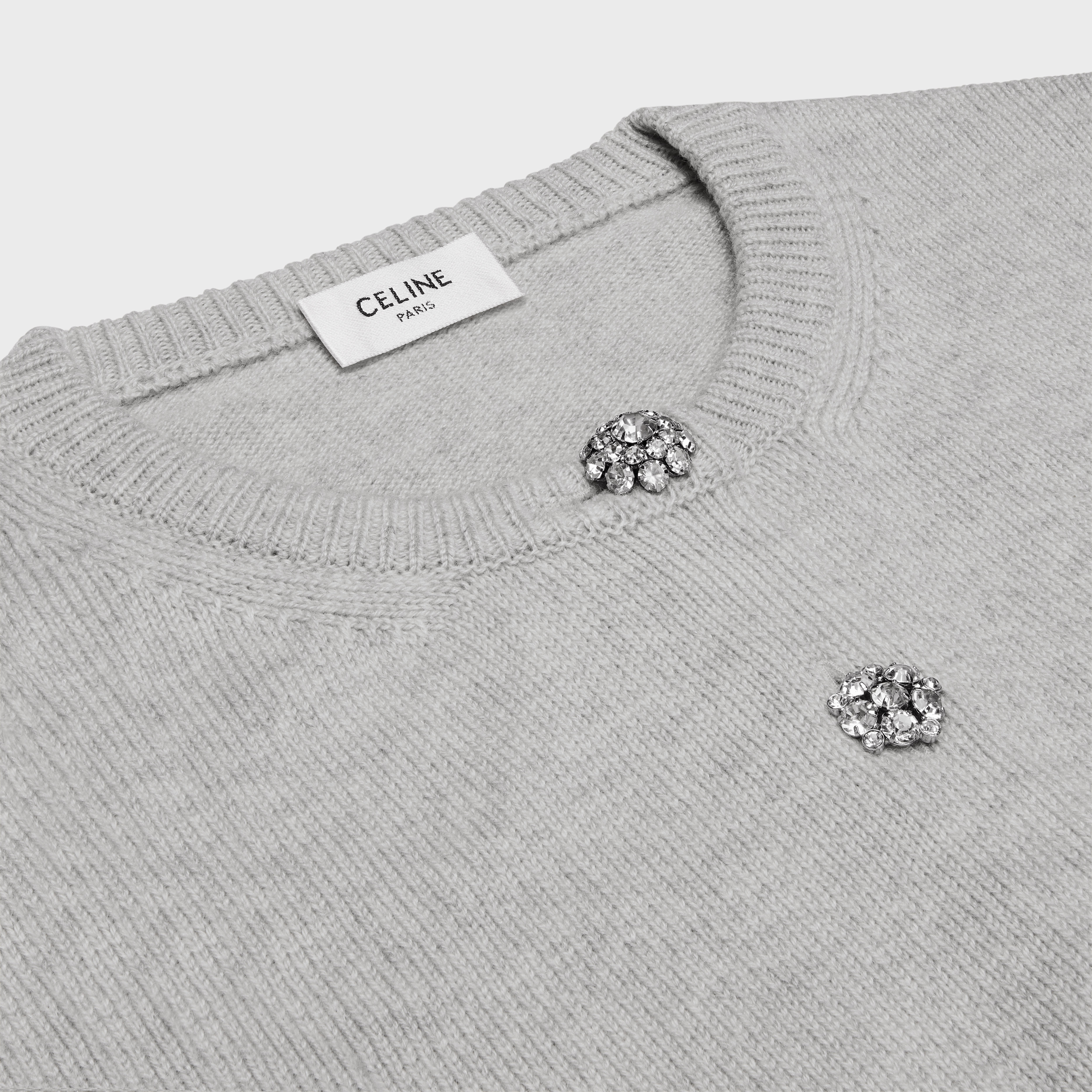 Celine Round Neck Cashmere Knitted Cardigan In Gray