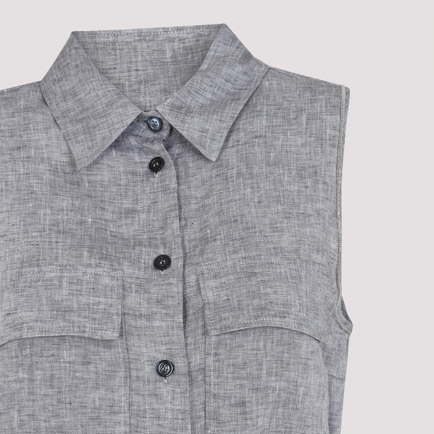 Shop Peserico Belted Linen Jumpsuit In Gray