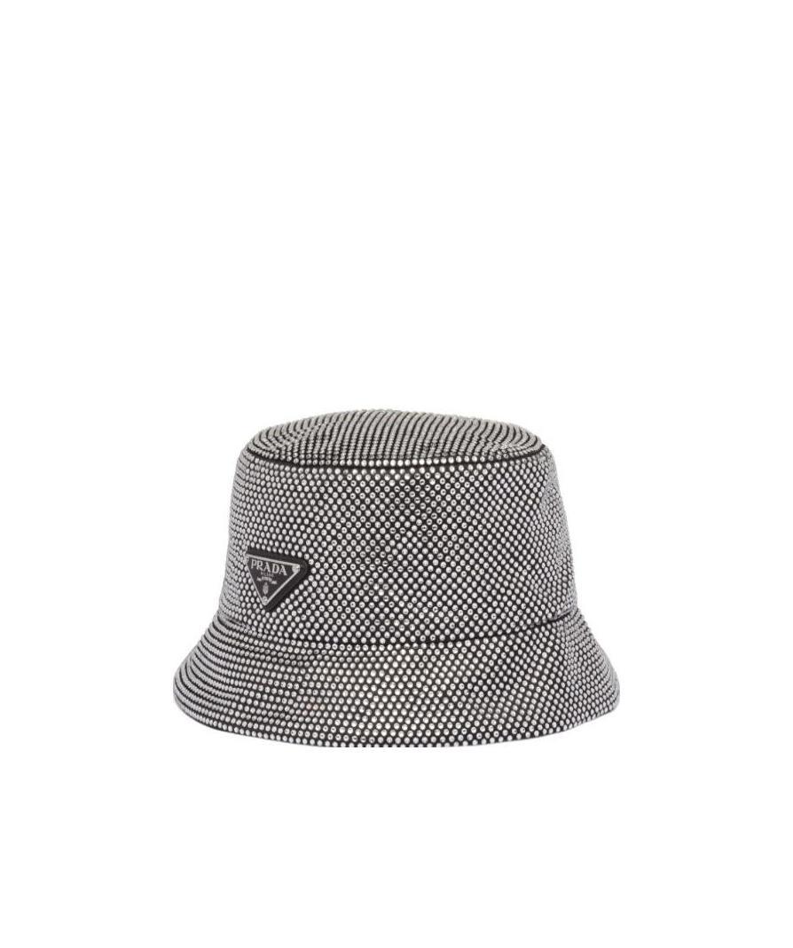 Prada Crystal-embellished Satin Bucket Hat In Black