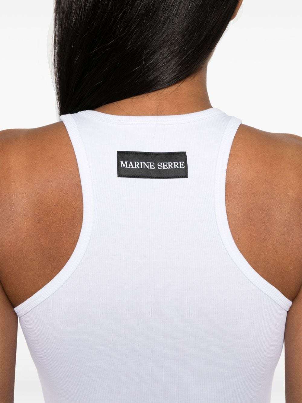 Marine Serre Moon Logo Ribbed Jersey Tabk Top Woman White In White
