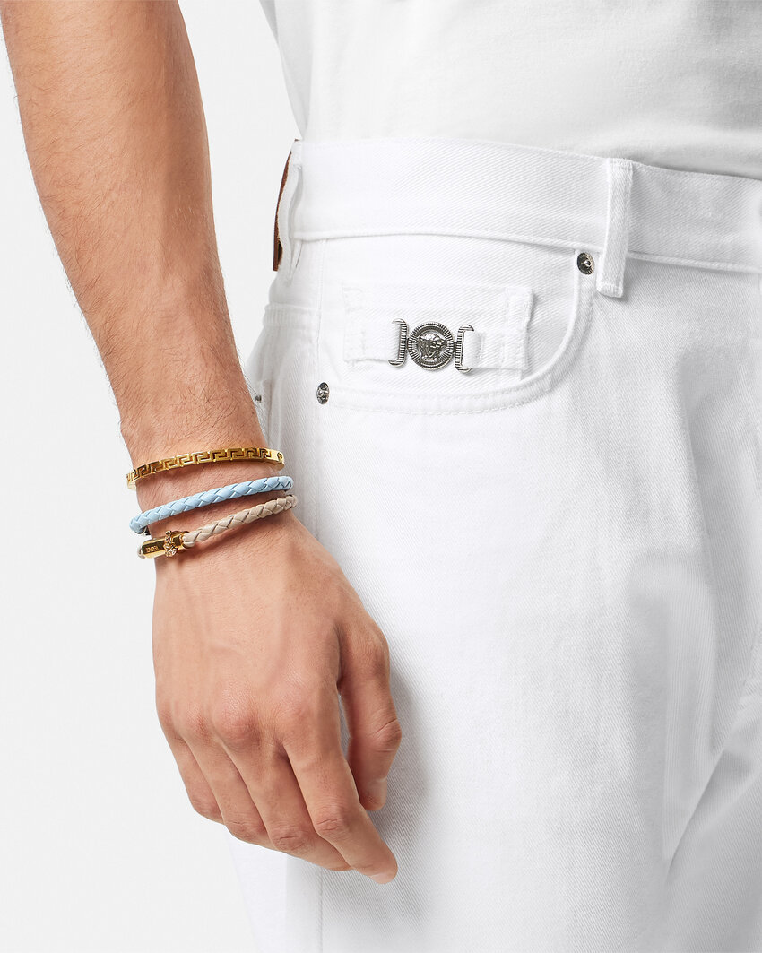 Versace Medusa Head-motif Mid-rise Straight-leg Jeans In White