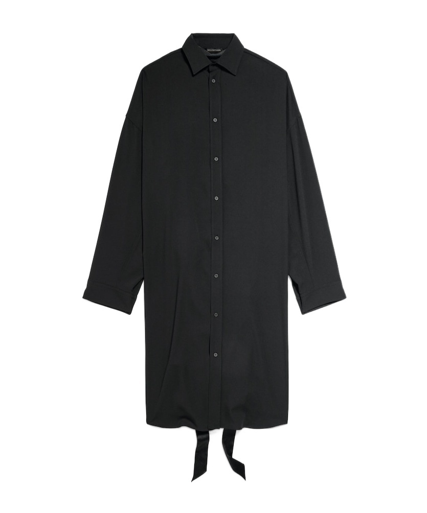 Balenciaga Black Shirt Dress With Intertwined Ribbons In Black
