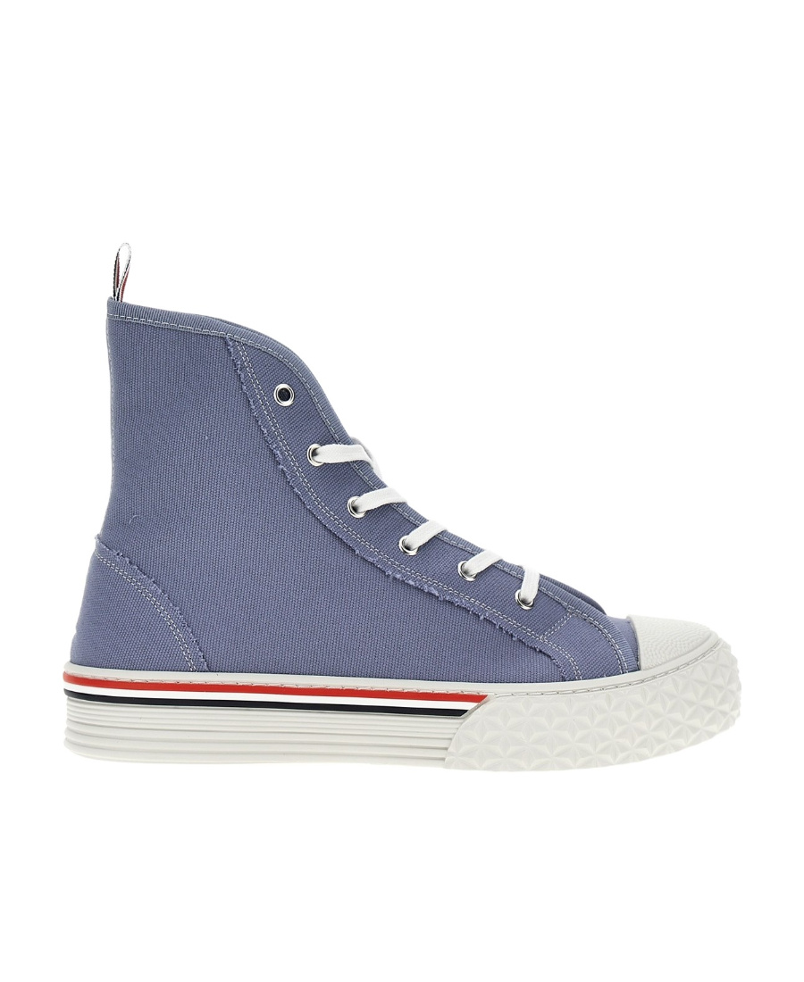 Thom Browne Tricolor Canvas Sneakers With Tartan Sole For Men In Blue In Blue