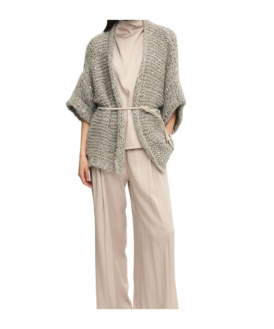 Panicale Sequined Open-knit Cardigan In Ardesia