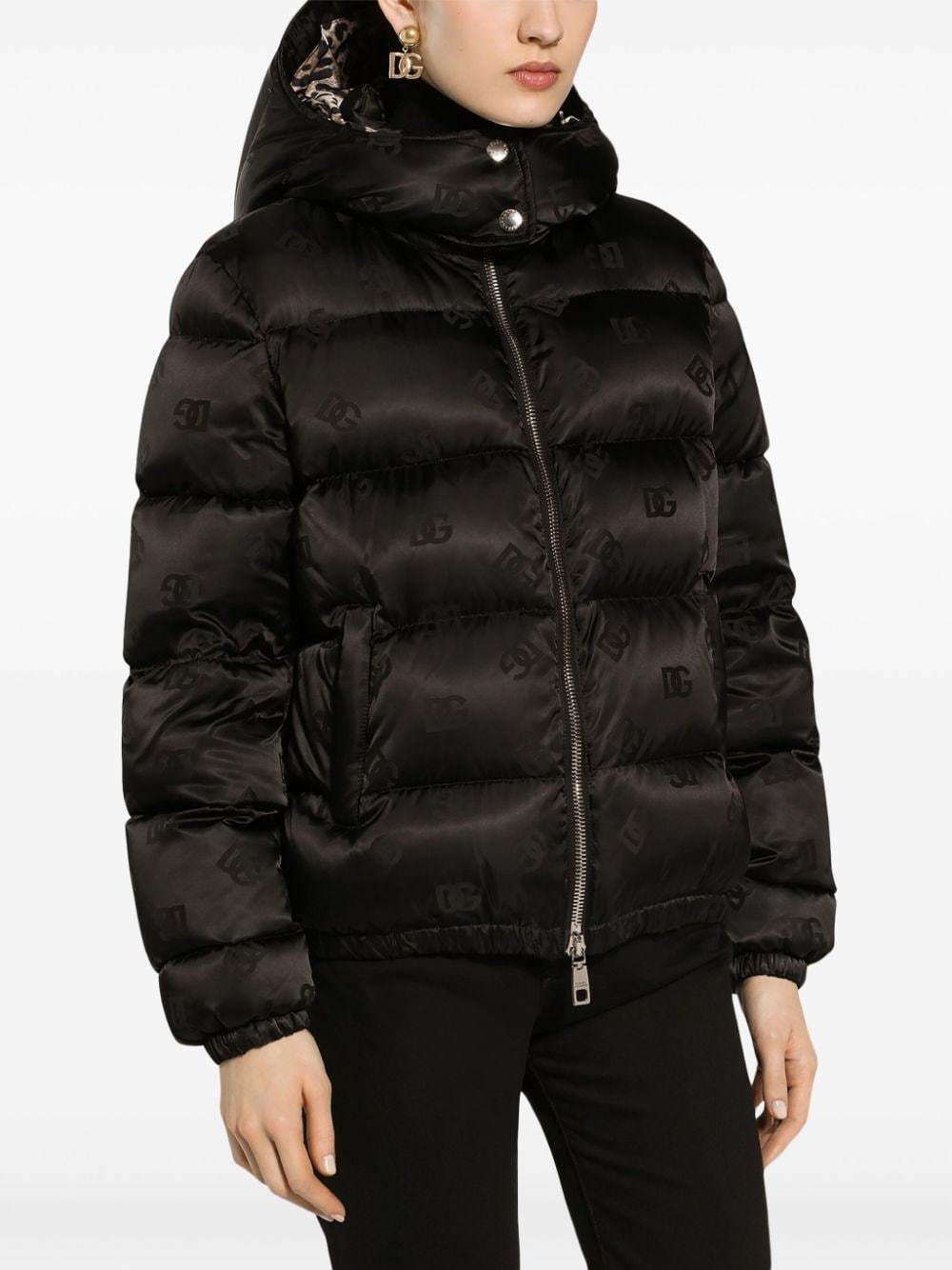 Dolce & Gabbana Monogram-jacquard Puffer Jacket In Black