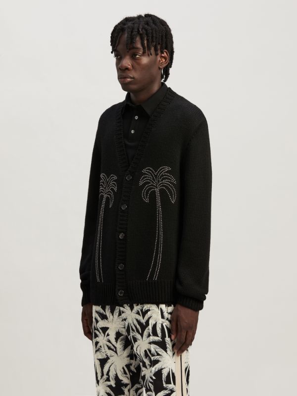 Palm Angels Nylon Blend Cardigan In Black