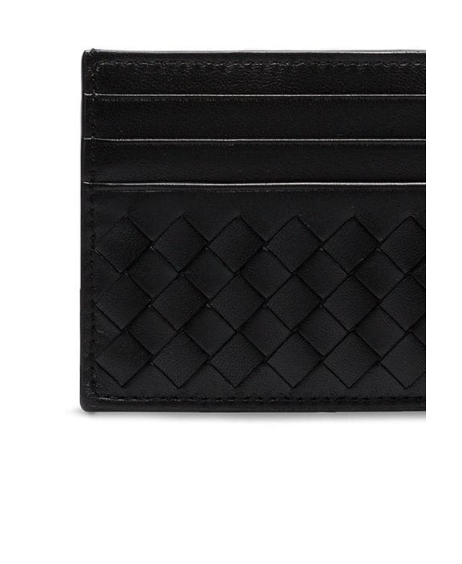 Bottega Veneta Womens Intrecciato Leather Card Holder Black-gold In Black