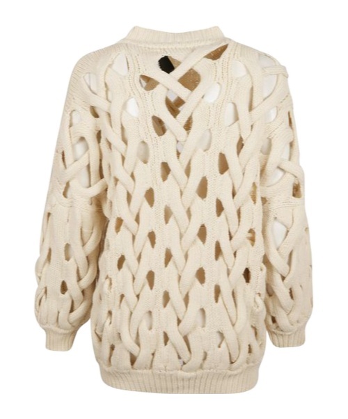 Isabel Marant Open-knit Sweater With Intricate Braiding And Voluminous Sleeves In Nude