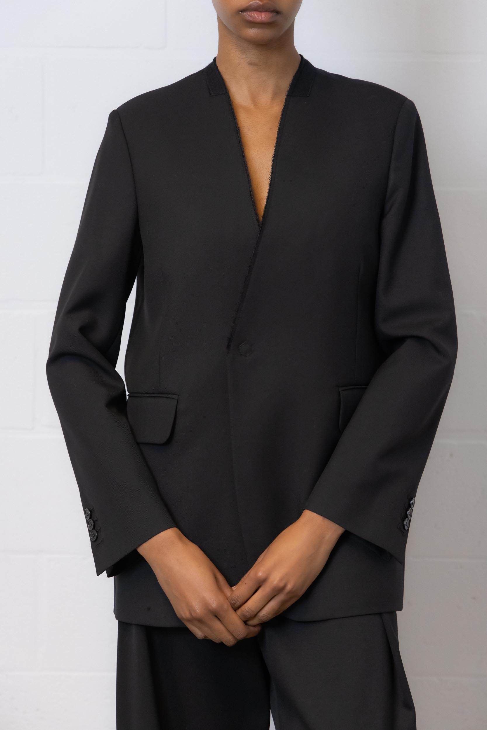 Mm6 Maison Margiela Collarless Suit Jacket In Black