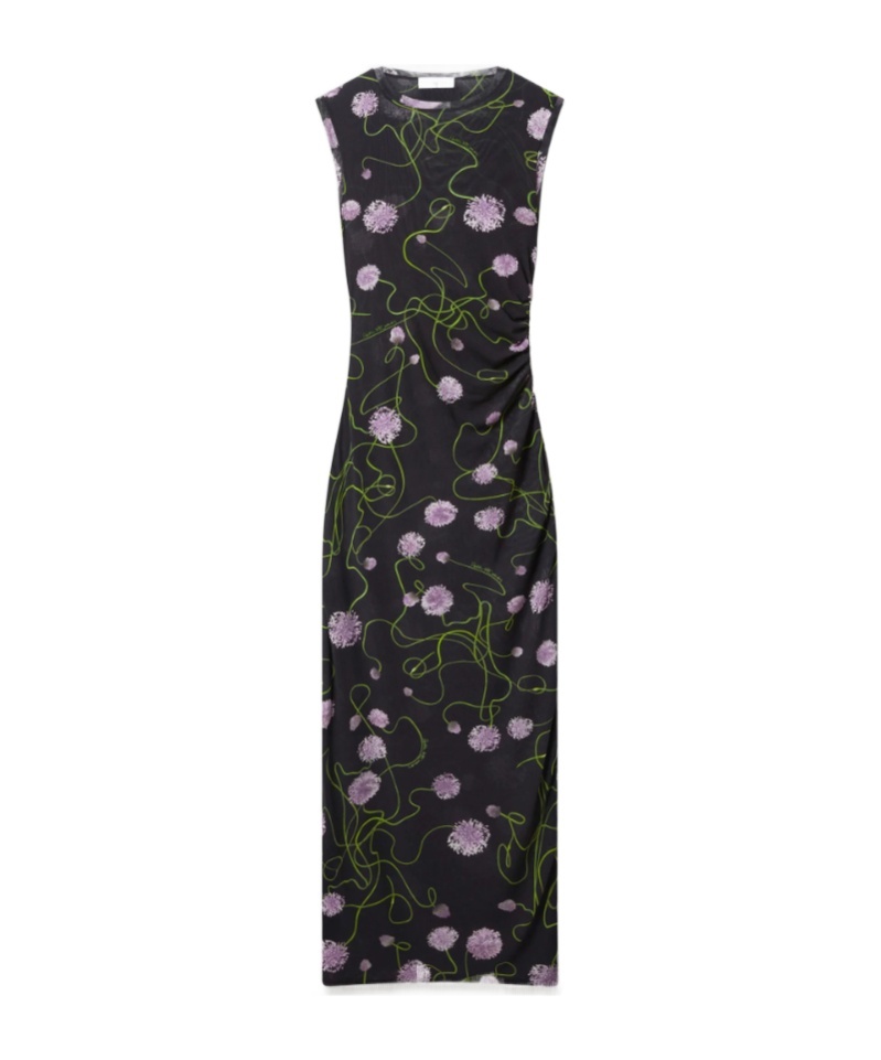 Stella Mccartney Twisted Floral Mesh Body-con Midi Dress In Black