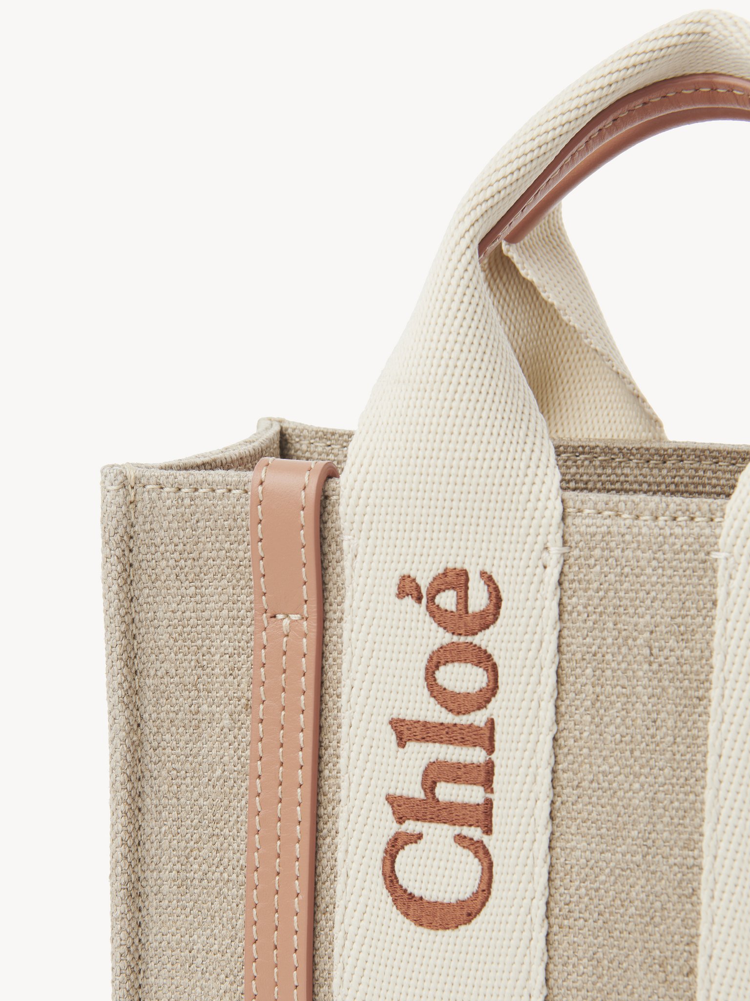 Chloé Mini Woody Tote Bag In Linen Leather