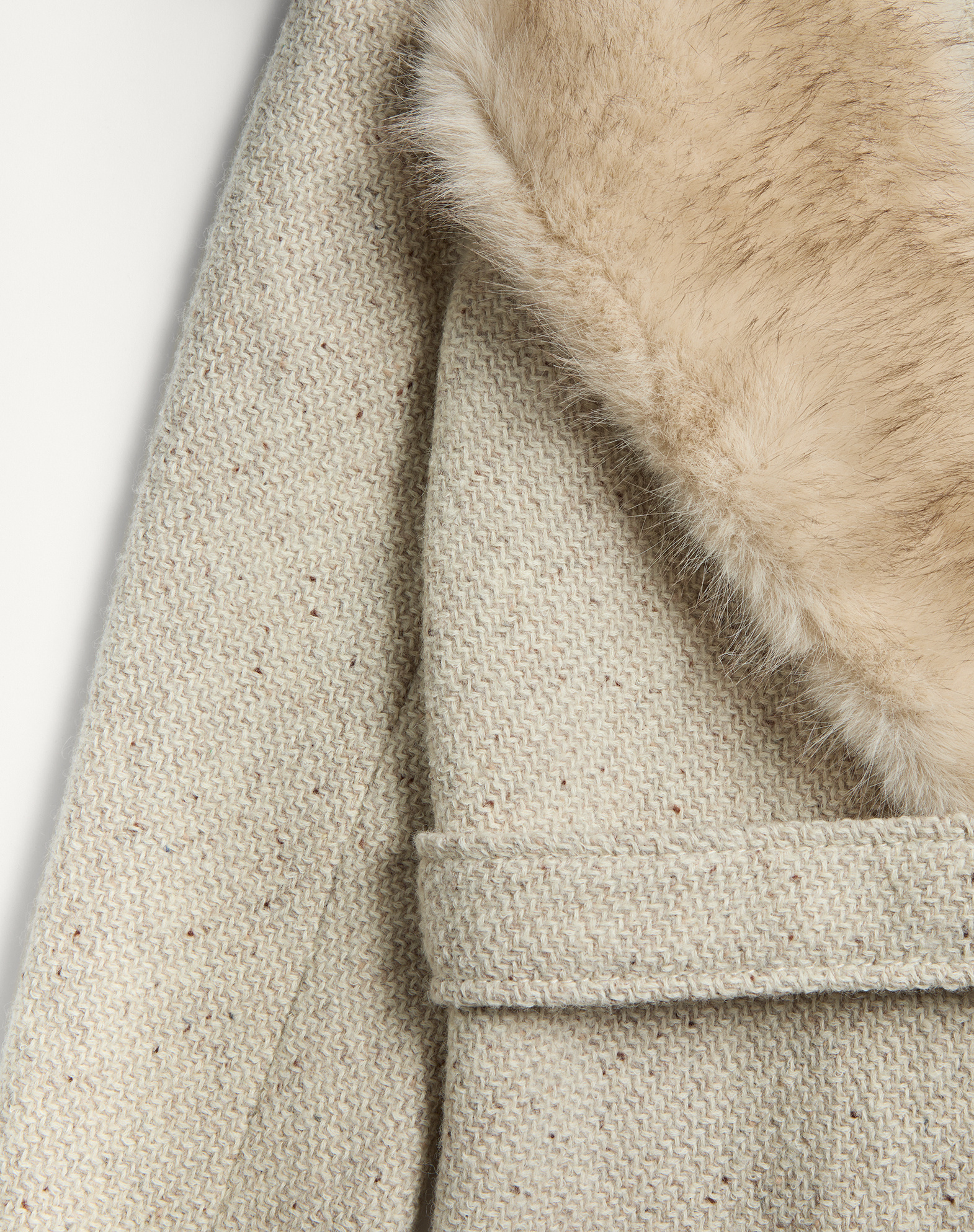 Valentino Belted Faux Fur Collar Wool Coat In Nude