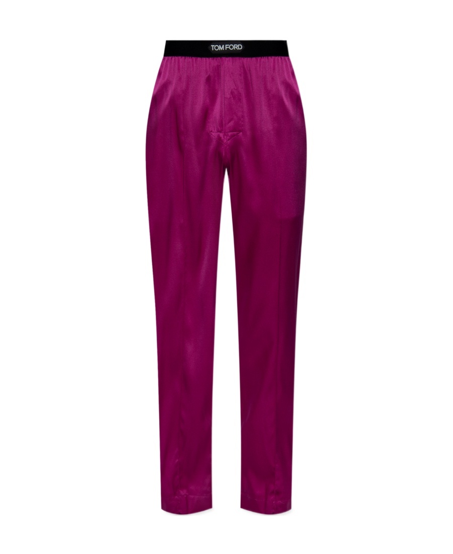 Tom Ford Logo Waistband Satin Pajama Trousers In Purple