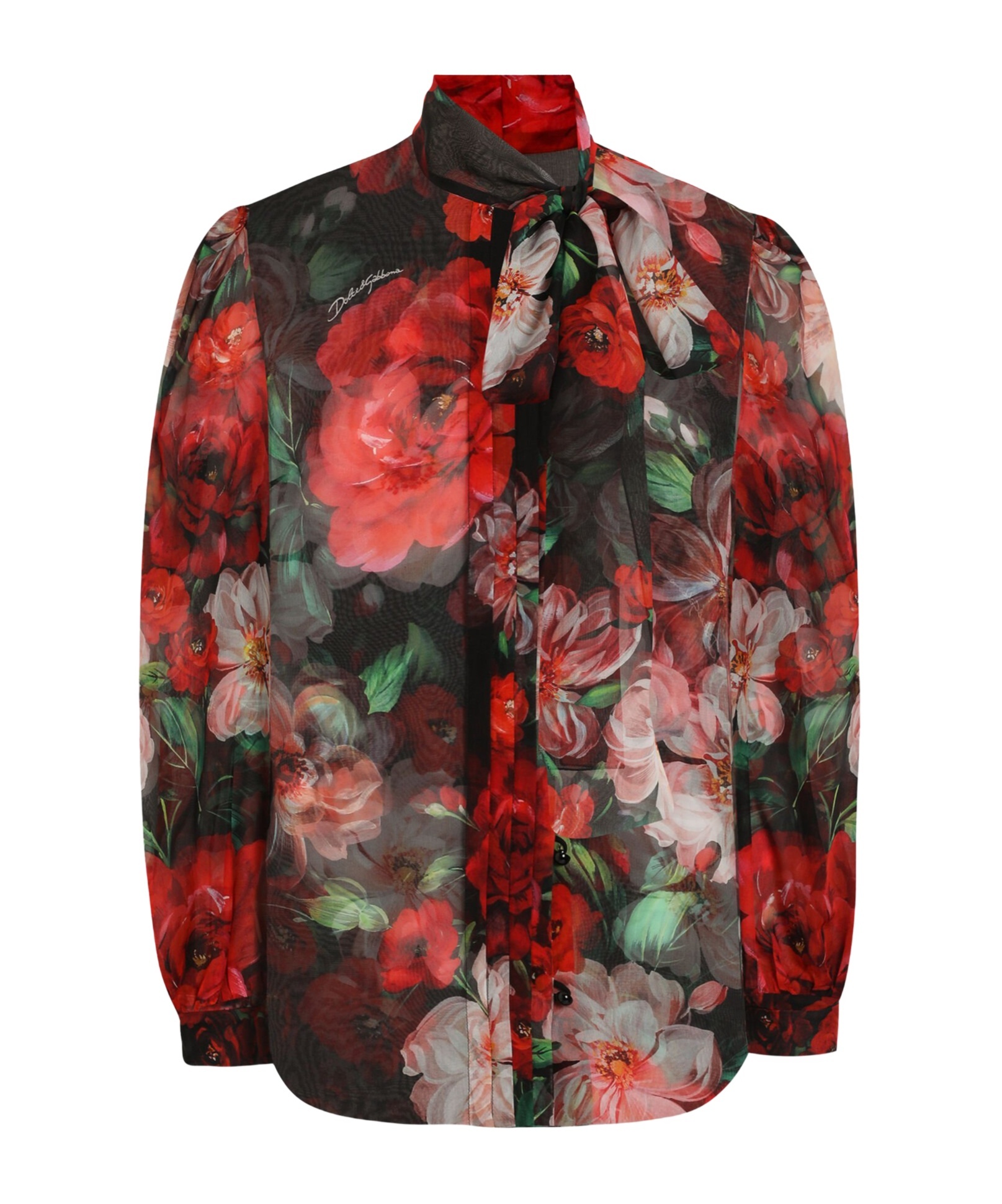 Dolce & Gabbana Shirt With Bow In Chiffon With Floral Print In Multicolor