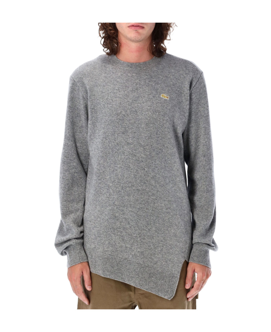 Comme Des Garçons Round Neck Long Sleeve Irregular Hem Sweater In Gray