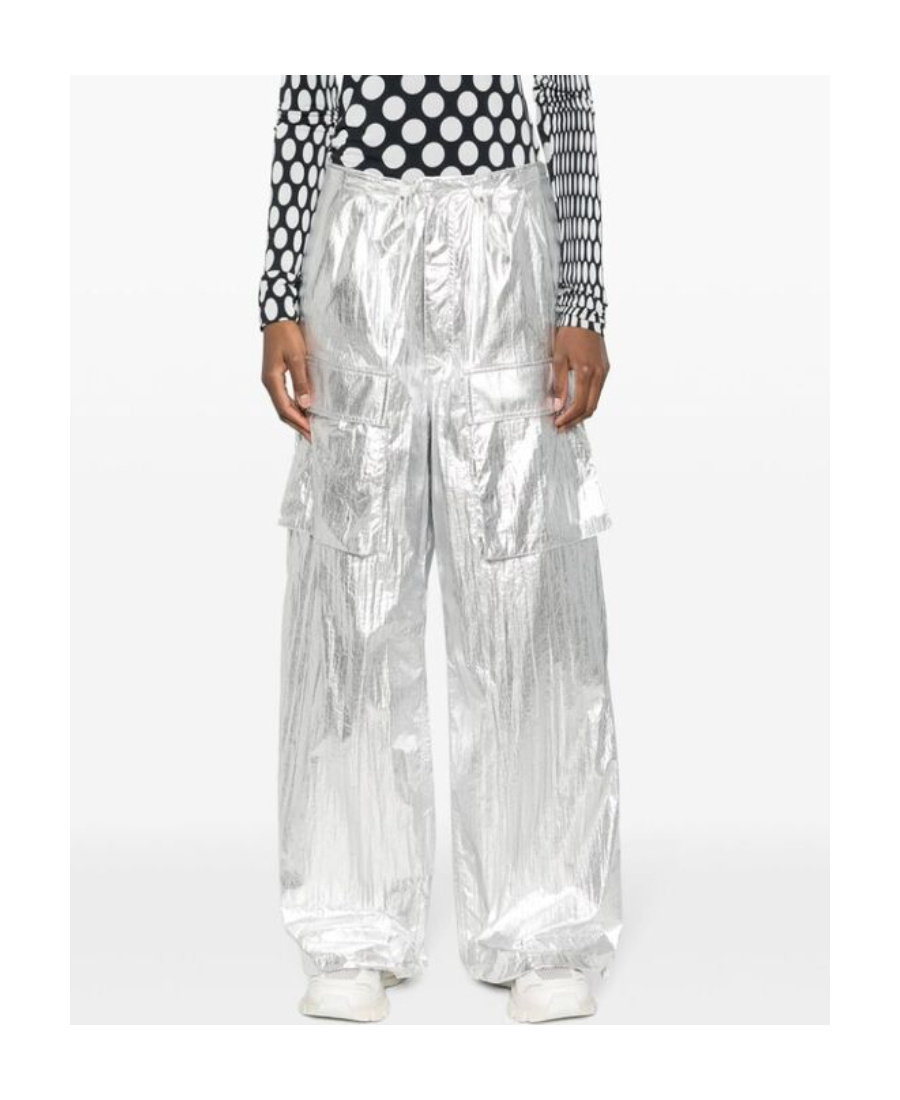 Mm6 Maison Margiela Drawstring-fastening Metallic Trousers In Gray