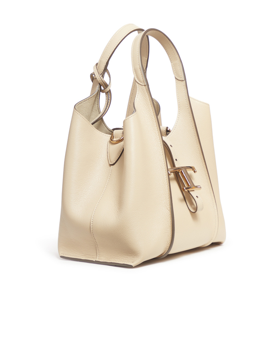 Tod's Elegant Mini Timeless Tote In Black Leather In Nude