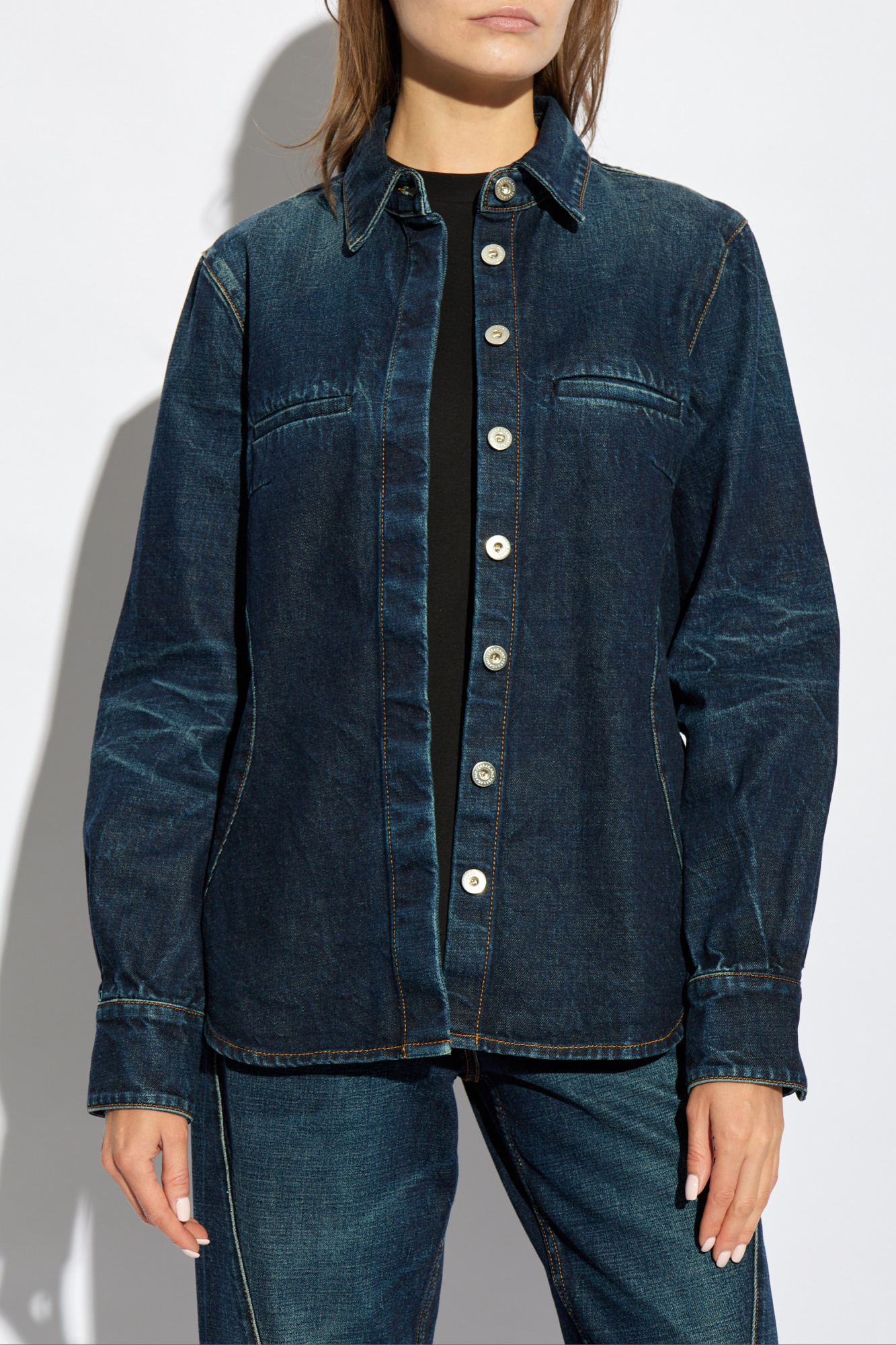 Ferragamo Logo Denim Shirt In Black