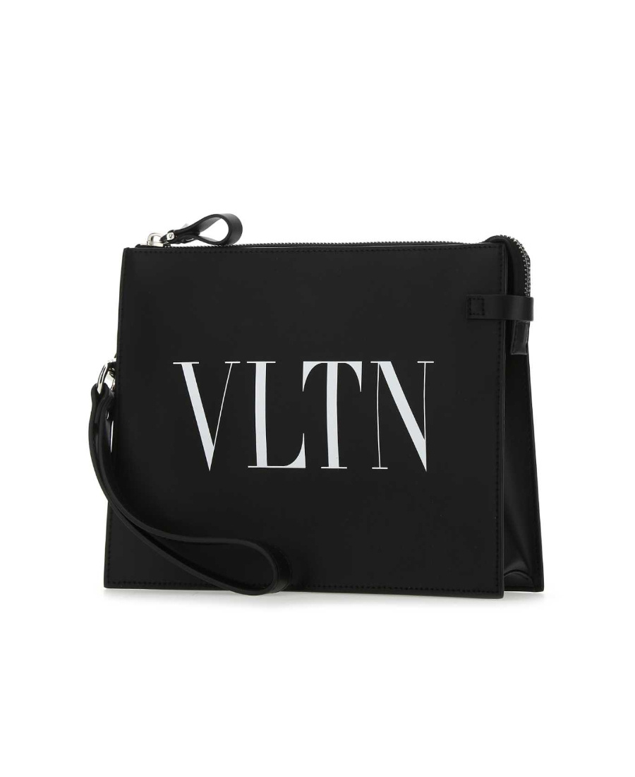 Valentino Vltn Leather Clutch Bag In Black