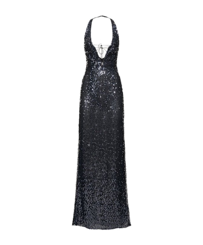 16arlington Eima Sequined Open Back Gown In Black