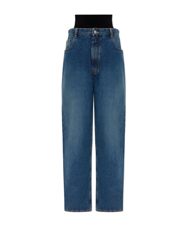 Alaïa High-rise Jersey-trimmed Straight Jeans In Blue