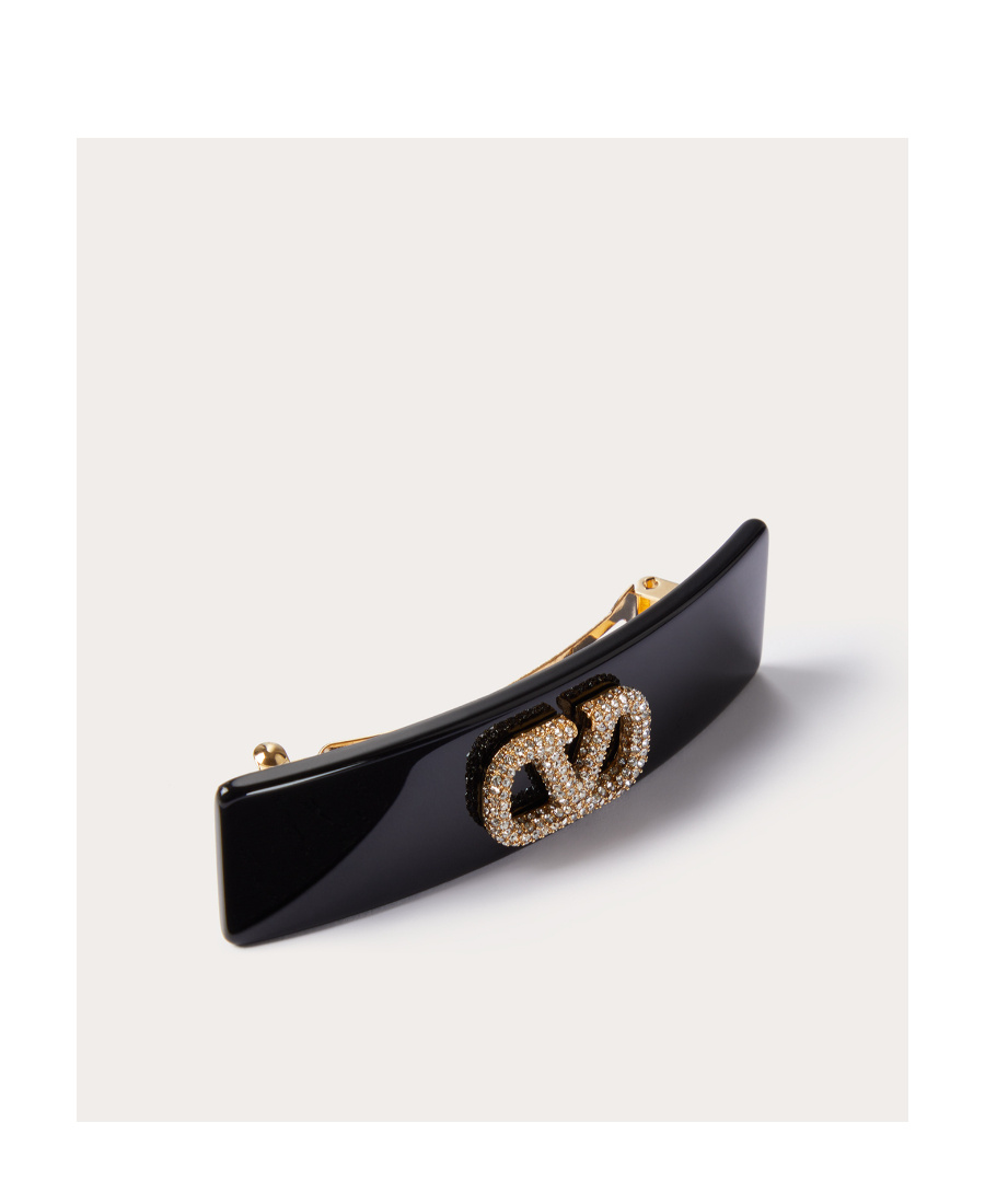 Valentino Black Acetate Vlogo Hair Clip In Black