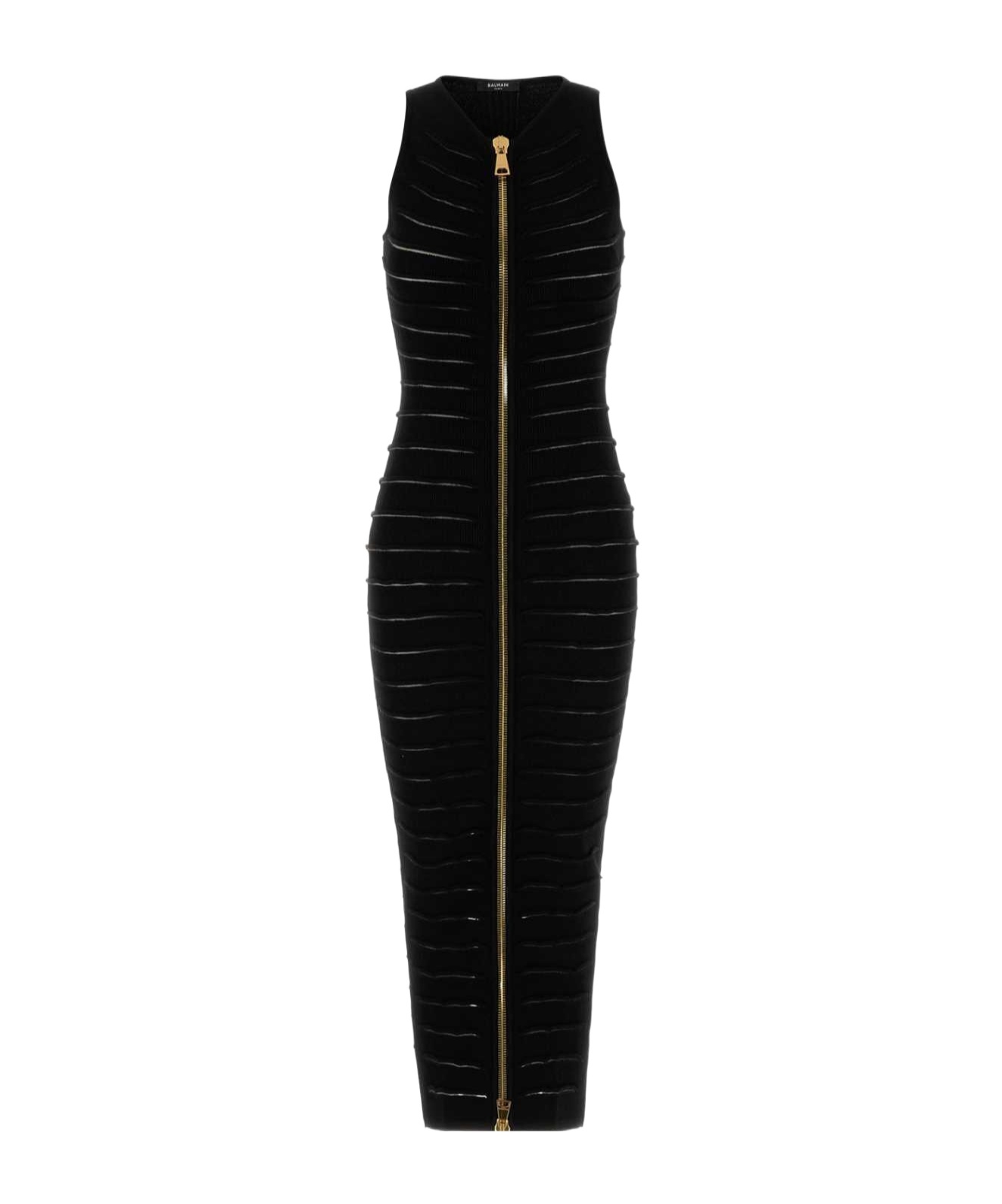 Balmain Knitted Cutout Midi Dress In Black