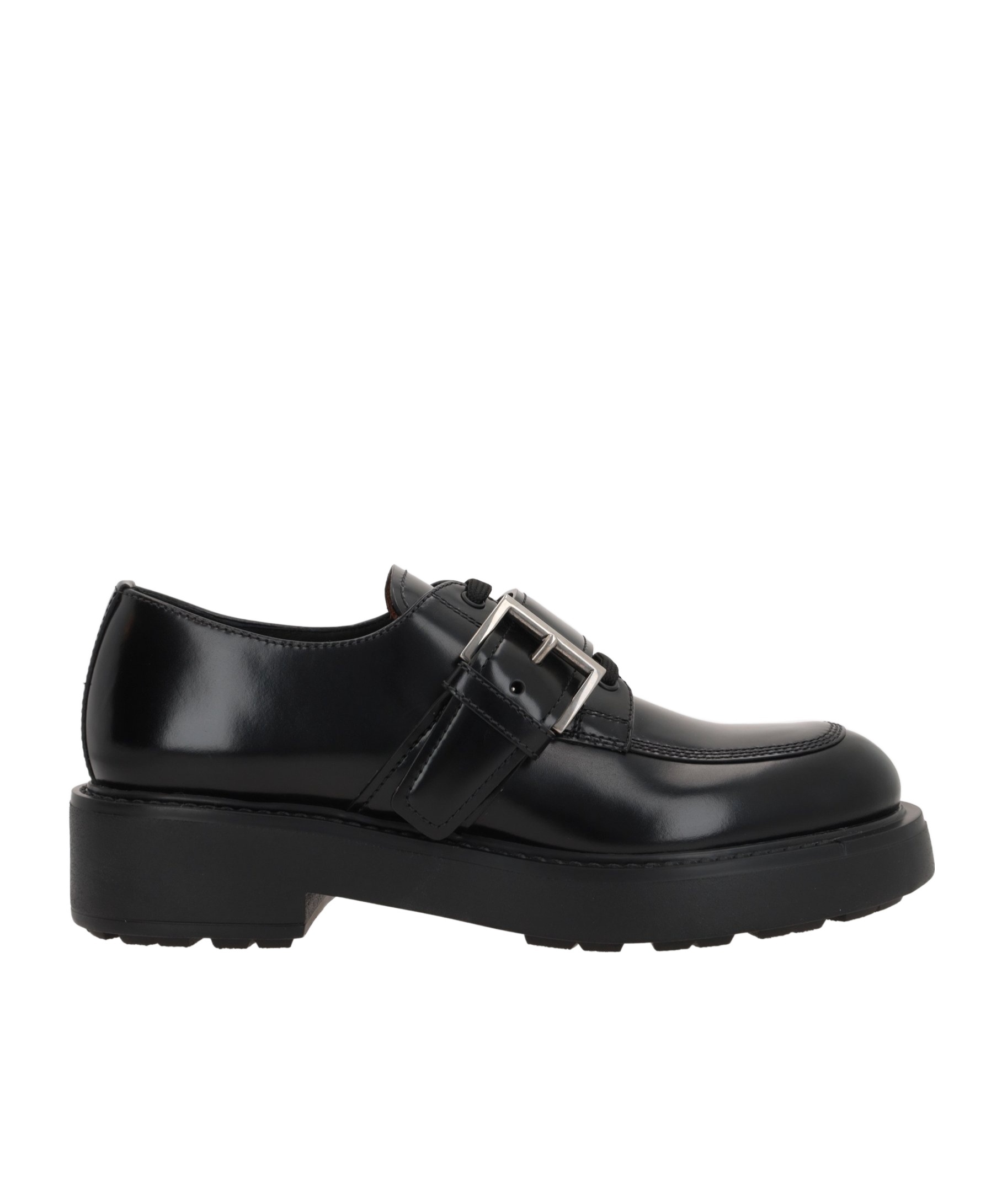 Prada Brushed Leather Lace-up Shoes With Strap In Black