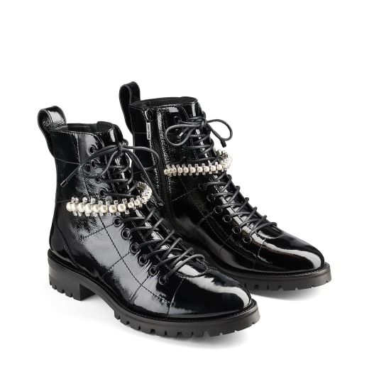 Jimmy Choo Cruz Crystal-embellished Textured-leather Ankle Boots In Black
